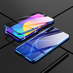 Custodia Lusso Alluminio Laterale Specchio 360 Gradi Cover M01 per Xiaomi Mi A3 Blu