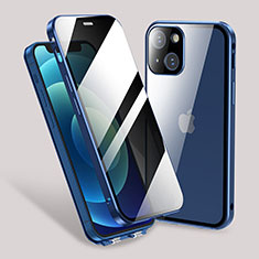 Custodia Lusso Alluminio Laterale Specchio 360 Gradi Cover M02 per Apple iPhone 13 Mini Blu