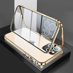 Custodia Lusso Alluminio Laterale Specchio 360 Gradi Cover M02 per Apple iPhone 13 Pro Oro