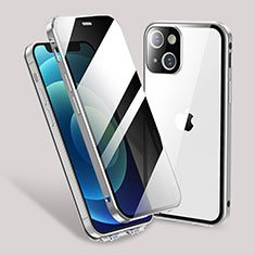 Custodia Lusso Alluminio Laterale Specchio 360 Gradi Cover M02 per Apple iPhone 14 Plus Argento