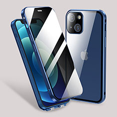 Custodia Lusso Alluminio Laterale Specchio 360 Gradi Cover M02 per Apple iPhone 14 Plus Blu