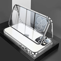 Custodia Lusso Alluminio Laterale Specchio 360 Gradi Cover M02 per Apple iPhone 14 Pro Argento