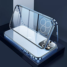 Custodia Lusso Alluminio Laterale Specchio 360 Gradi Cover M02 per Apple iPhone 14 Pro Blu