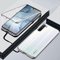 Custodia Lusso Alluminio Laterale Specchio 360 Gradi Cover M02 per Oppo Find X2 Lite Argento