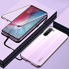 Custodia Lusso Alluminio Laterale Specchio 360 Gradi Cover M02 per Oppo Find X2 Lite Viola