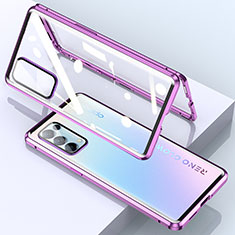 Custodia Lusso Alluminio Laterale Specchio 360 Gradi Cover M02 per Oppo Reno5 Pro 5G Viola