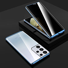 Custodia Lusso Alluminio Laterale Specchio 360 Gradi Cover M02 per Samsung Galaxy S22 Ultra 5G Blu