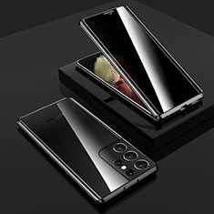 Custodia Lusso Alluminio Laterale Specchio 360 Gradi Cover M02 per Samsung Galaxy S22 Ultra 5G Nero