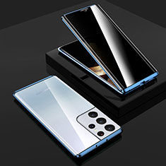 Custodia Lusso Alluminio Laterale Specchio 360 Gradi Cover M02 per Samsung Galaxy S24 Ultra 5G Blu