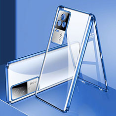 Custodia Lusso Alluminio Laterale Specchio 360 Gradi Cover M02 per Vivo iQOO 8 5G Blu