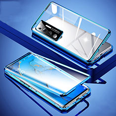 Custodia Lusso Alluminio Laterale Specchio 360 Gradi Cover M02 per Xiaomi Mi 10 Ultra Blu