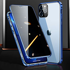 Custodia Lusso Alluminio Laterale Specchio 360 Gradi Cover M03 per Apple iPhone 13 Pro Max Blu
