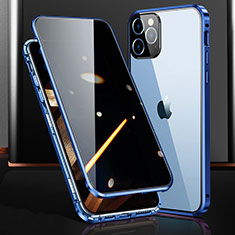 Custodia Lusso Alluminio Laterale Specchio 360 Gradi Cover M03 per Apple iPhone 14 Pro Blu