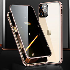 Custodia Lusso Alluminio Laterale Specchio 360 Gradi Cover M03 per Apple iPhone 14 Pro Oro Rosa