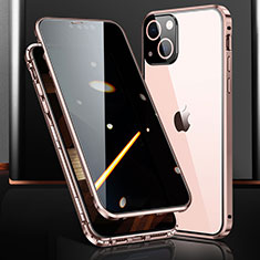 Custodia Lusso Alluminio Laterale Specchio 360 Gradi Cover M03 per Apple iPhone 15 Oro Rosa