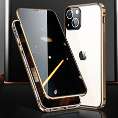 Custodia Lusso Alluminio Laterale Specchio 360 Gradi Cover M03 per Apple iPhone 15 Plus Oro
