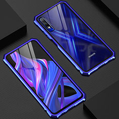 Custodia Lusso Alluminio Laterale Specchio 360 Gradi Cover M03 per Huawei Honor 9X Blu