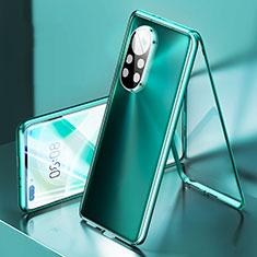 Custodia Lusso Alluminio Laterale Specchio 360 Gradi Cover M03 per Huawei Nova 8 Pro 5G Ciano