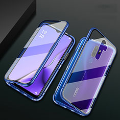 Custodia Lusso Alluminio Laterale Specchio 360 Gradi Cover M03 per Oppo A11 Blu