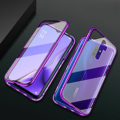 Custodia Lusso Alluminio Laterale Specchio 360 Gradi Cover M03 per Oppo A11 Viola