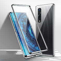 Custodia Lusso Alluminio Laterale Specchio 360 Gradi Cover M03 per Oppo Find X2 Pro Argento