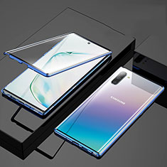 Custodia Lusso Alluminio Laterale Specchio 360 Gradi Cover M03 per Samsung Galaxy Note 10 Blu