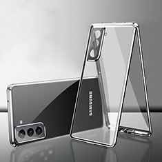 Custodia Lusso Alluminio Laterale Specchio 360 Gradi Cover M03 per Samsung Galaxy S21 FE 5G Argento