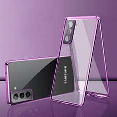 Custodia Lusso Alluminio Laterale Specchio 360 Gradi Cover M03 per Samsung Galaxy S21 FE 5G Viola