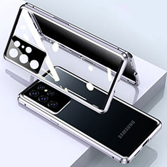 Custodia Lusso Alluminio Laterale Specchio 360 Gradi Cover M03 per Samsung Galaxy S21 Ultra 5G Argento