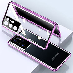 Custodia Lusso Alluminio Laterale Specchio 360 Gradi Cover M03 per Samsung Galaxy S21 Ultra 5G Viola
