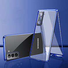 Custodia Lusso Alluminio Laterale Specchio 360 Gradi Cover M03 per Samsung Galaxy S22 5G Blu