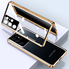 Custodia Lusso Alluminio Laterale Specchio 360 Gradi Cover M03 per Samsung Galaxy S22 Ultra 5G Oro