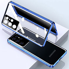 Custodia Lusso Alluminio Laterale Specchio 360 Gradi Cover M03 per Samsung Galaxy S23 Ultra 5G Blu