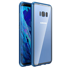 Custodia Lusso Alluminio Laterale Specchio 360 Gradi Cover M03 per Samsung Galaxy S8 Blu