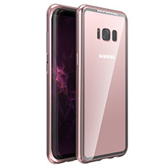 Custodia Lusso Alluminio Laterale Specchio 360 Gradi Cover M03 per Samsung Galaxy S8 Oro Rosa