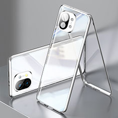 Custodia Lusso Alluminio Laterale Specchio 360 Gradi Cover M03 per Xiaomi Mi 11 5G Argento