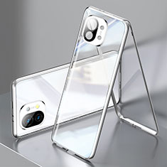 Custodia Lusso Alluminio Laterale Specchio 360 Gradi Cover M03 per Xiaomi Mi 11 Lite 4G Argento