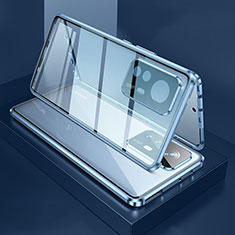 Custodia Lusso Alluminio Laterale Specchio 360 Gradi Cover M03 per Xiaomi Mi 12X 5G Blu