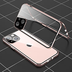 Custodia Lusso Alluminio Laterale Specchio 360 Gradi Cover M04 per Apple iPhone 13 Oro Rosa
