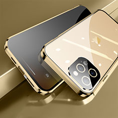Custodia Lusso Alluminio Laterale Specchio 360 Gradi Cover M04 per Apple iPhone 13 Pro Max Oro