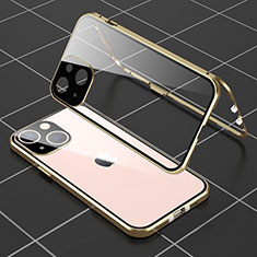 Custodia Lusso Alluminio Laterale Specchio 360 Gradi Cover M04 per Apple iPhone 14 Plus Oro