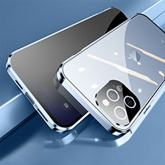 Custodia Lusso Alluminio Laterale Specchio 360 Gradi Cover M04 per Apple iPhone 14 Pro Max Blu