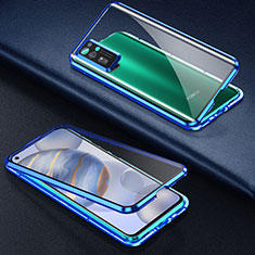 Custodia Lusso Alluminio Laterale Specchio 360 Gradi Cover M04 per Huawei Honor 30 Blu