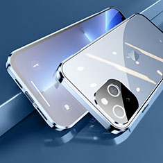 Custodia Lusso Alluminio Laterale Specchio 360 Gradi Cover M05 per Apple iPhone 13 Blu