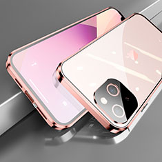 Custodia Lusso Alluminio Laterale Specchio 360 Gradi Cover M05 per Apple iPhone 13 Mini Oro Rosa