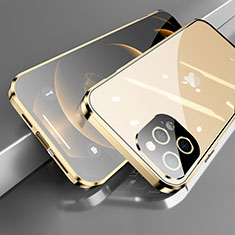Custodia Lusso Alluminio Laterale Specchio 360 Gradi Cover M05 per Apple iPhone 13 Pro Oro