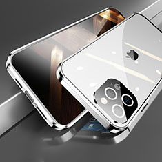 Custodia Lusso Alluminio Laterale Specchio 360 Gradi Cover M05 per Apple iPhone 14 Pro Argento