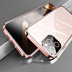 Custodia Lusso Alluminio Laterale Specchio 360 Gradi Cover M05 per Apple iPhone 14 Pro Max Oro Rosa