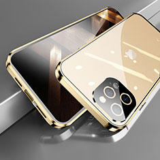 Custodia Lusso Alluminio Laterale Specchio 360 Gradi Cover M05 per Apple iPhone 14 Pro Oro