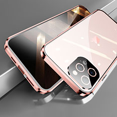 Custodia Lusso Alluminio Laterale Specchio 360 Gradi Cover M05 per Apple iPhone 14 Pro Oro Rosa